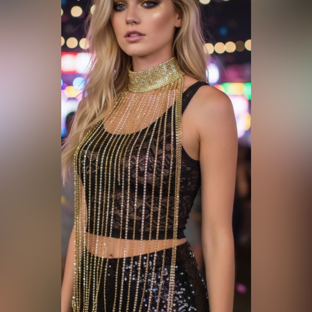 Chic Gold Rhinestone Choker Necklace